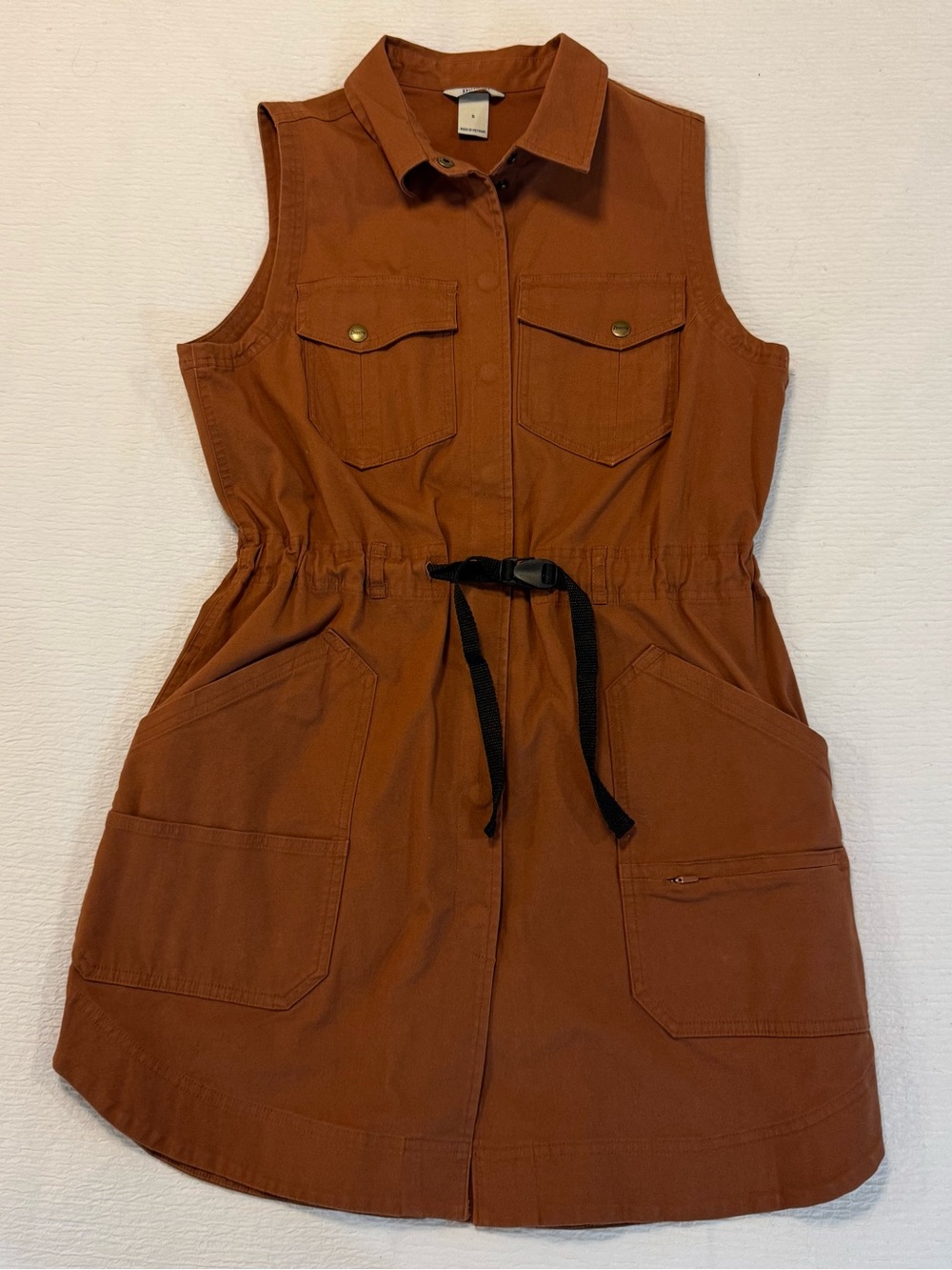 Duluth Trading Co Sleeveless Utility Shirt Dress Rust Brown Sz S